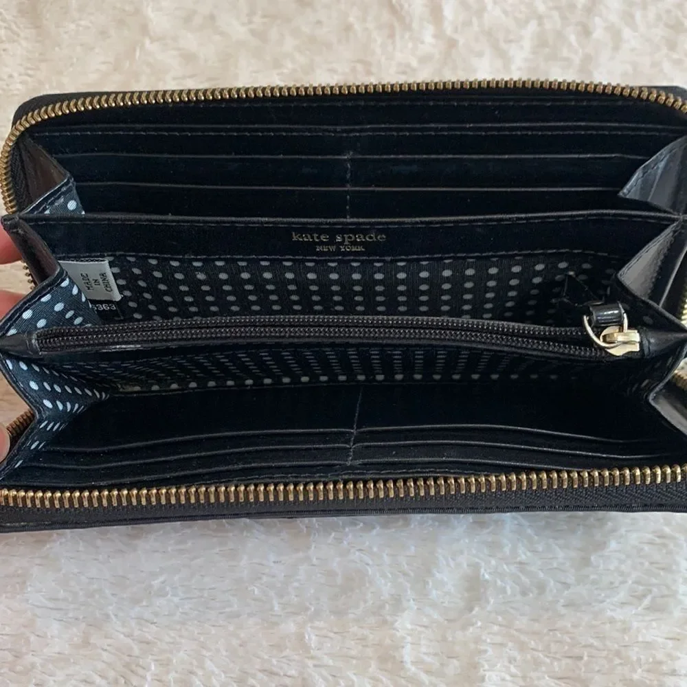 Kate Spade Zip Around Wallet Black Nylon Logo Plate